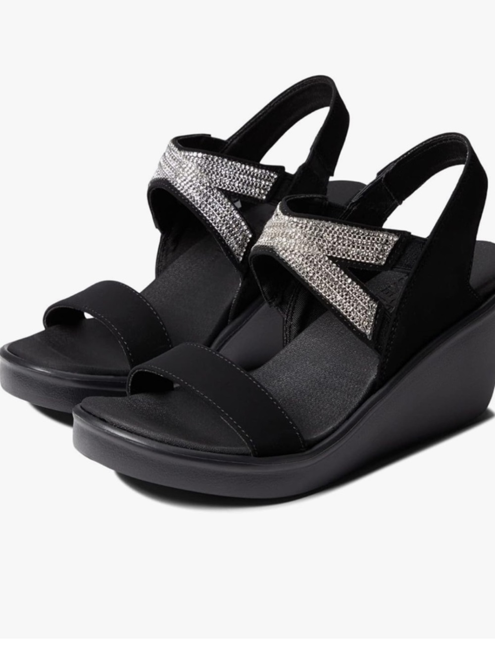 Skechers Cali Black Wedges with Silver Crystal Straps